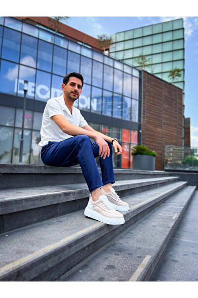 ZENGEZUR MALL Lvsqvr Kb-X10 Kuback Beige Suede White High Sole Casual Sneakers (120610) (Size: 44)