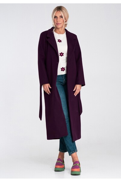 Figl Women's coat with belt - Women's purple coat M1243 size M
