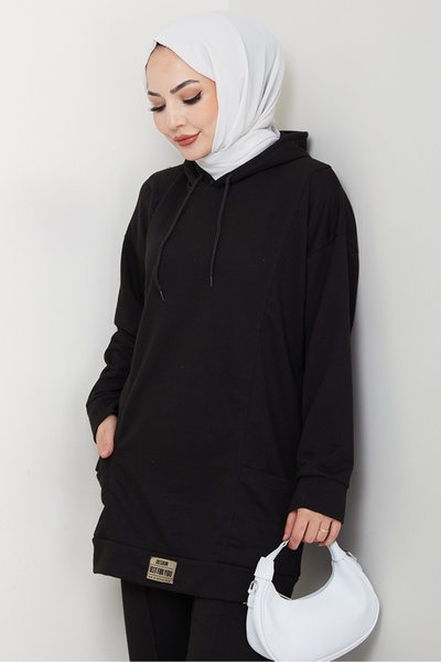 Bestenur Double Pocket Hooded Double Suit 1663 - Black