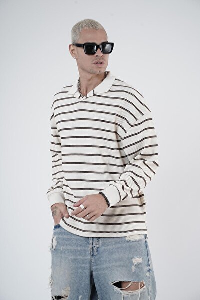 Butik Trend We Polo Neck Striped Oversize Fit Men's Knitwear Sweater
