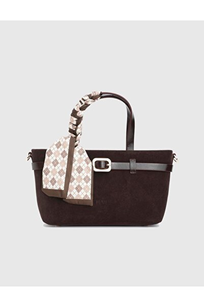 İLVİ Elye Genuine Suede Leather Brown Women's Handbag