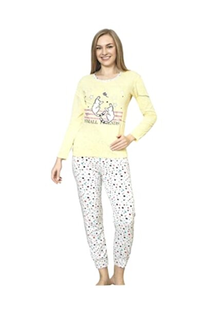 asma - Women's Pajama Set: Long-Sleeve Top and Long Pants, Yellow, L