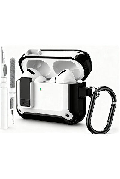 Yelajoy for Airpods Pro3 Case with Lock Clip,TPU Rugged Material Shockproof,with Carabiner&Cleaner kit,White