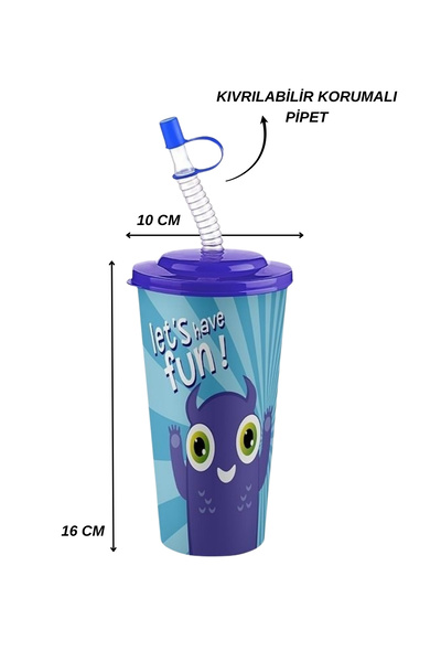 ELDİPA 2-Pack 650 ml Patterned Curved Straw Children's Cup Bpa-Free Lid Lockable Straw Drinking Cup