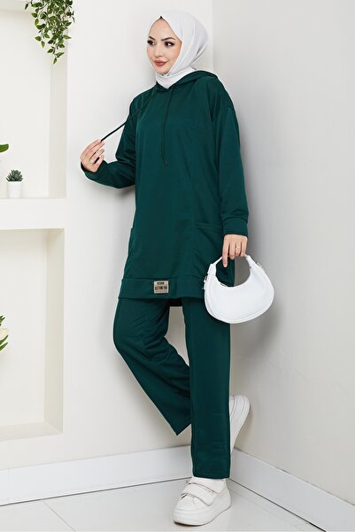 Bestenur Double Pocket Hooded Double Suit 1663 - Emerald Green