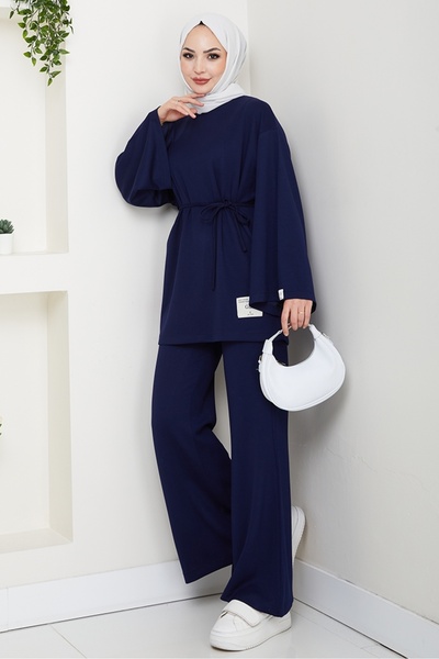 Bestenur Drawstring Rigging Detail Double Set 1664 - Navy Blue