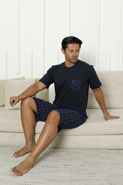 FORMO Men's 100% Organic Natural Cotton Plaid Pocket Detail High Quality Short Sleeve Shorts Pajama Set