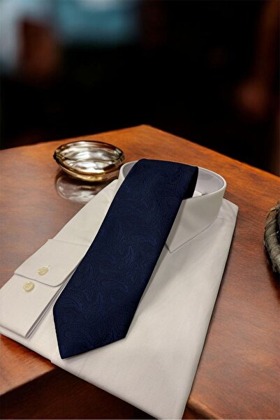 Sarar Microfibre 8 cm Shawl Pattern Navy Blue - Navy Blue Tie