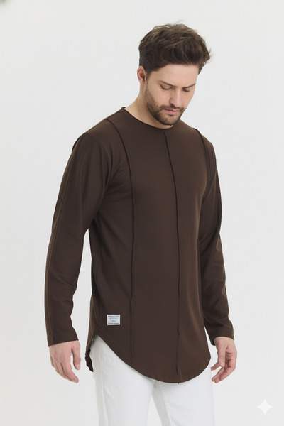 rammers Wide Collar Oval Cut Stripe Detailed Long Sleeve T-Shirt