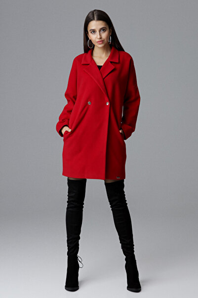 Figl Elegant red women's coat with buttons M625 size L/XL