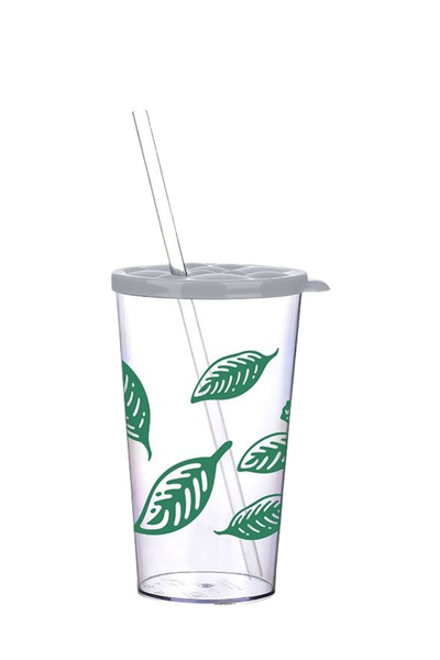 ELDİPA 700 ml Patterned Cold Drink Cup Bpa-Free Hard Plastic Unbreakable Tumbler with Straw Lid