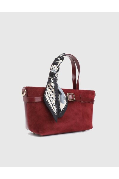İLVİ Elye Genuine Suede Leather Claret Red Women's Handbag