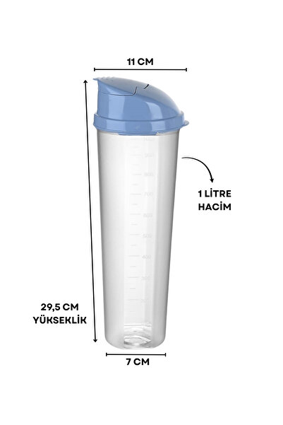 ELDİPA 1 Liter Liquid Oil Container Bpa-Free Colorful Lid Transparent Liquid Oil Container / Sauce Container with Measurement Scale