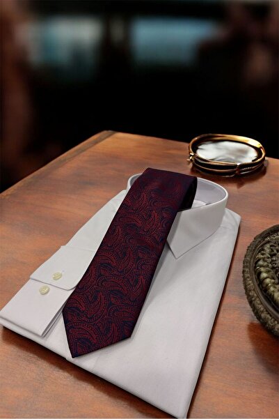 Sarar Microfibre 8 cm Shawl Pattern Burgundy Navy Blue Tie