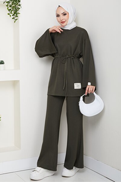 Bestenur Drawstring Arma Detail Double Suit 1664 - Khaki