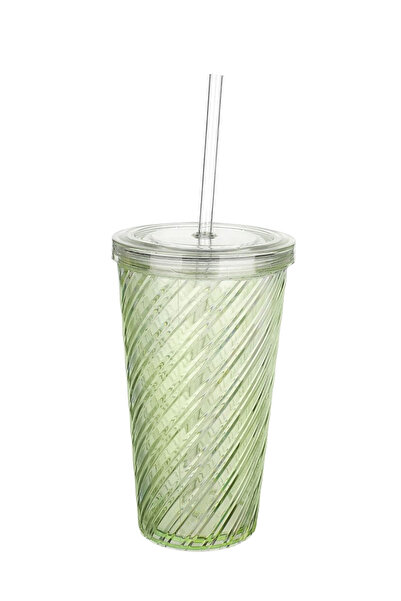 ELDİPA 600 ml Twister Patterned Cold Drink Cup Non-Bending Tumbler with Straw Coffee Smoothie Detox Cup