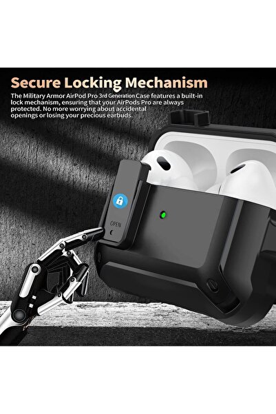 Yelajoy for Airpods Pro3 Case with Lock Clip,TPU Rugged Material Shockproof,with Carabiner&Cleaner kit,Black