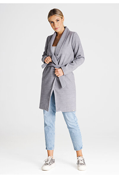Figl Elegant women's coat with belt, gray M990, size L