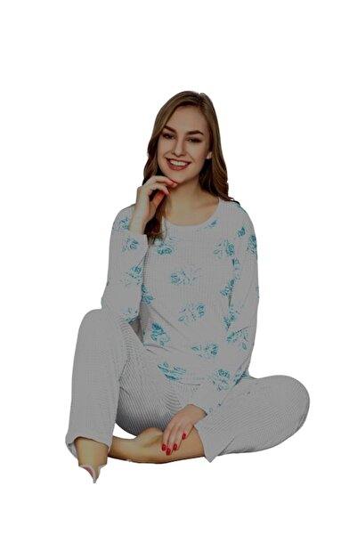 asma Women's Pajama Set - Long Sleeve Top and Long Pants, Turquoise, S
