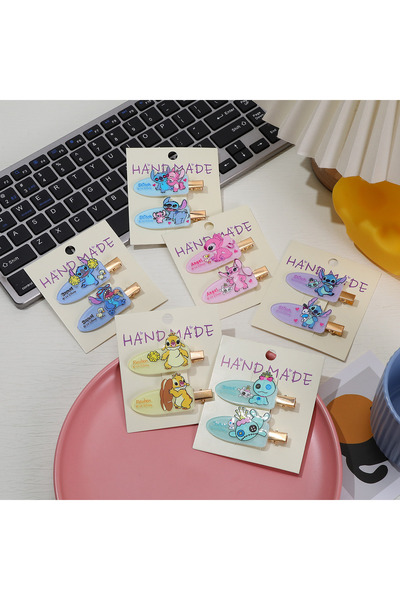 Generic Stitch & Friends Hair Clips Set, Cartoon Acrylic Hairpins, Handmade Hair Accessories for Women Girls