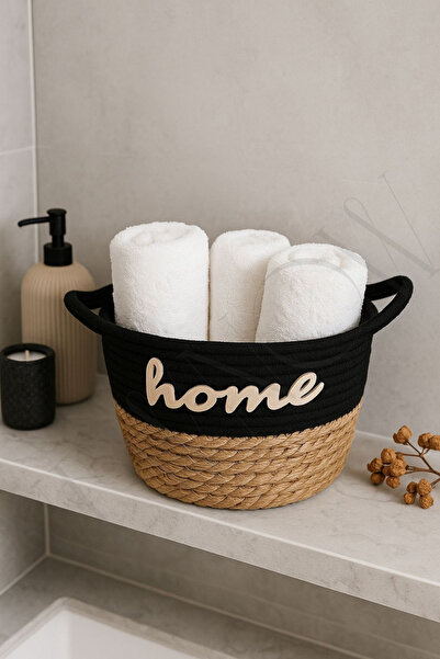 NEWNOW سلة تخزين منزلية مزخرفة من الجوت والقطن المحبوك – للحمام والمطبخ وتنظي...