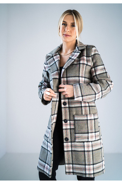 Figl Elegant summer coat for women, plaid, with pockets, M928, size L