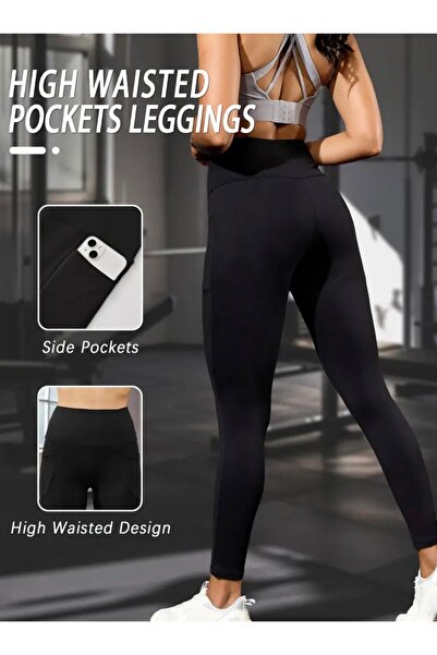 LACKH Ψηλόμεσο, ελαστικό, μονόχρωμο κολάν Άνετο απαλό κομψό στυλ για γυμναστική με πλαϊνή τσέπη # ΚΟΛΑΝ