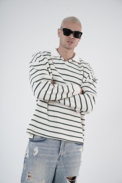 Butik Trend We Polo Neck Striped Oversize Fit Men's Knitwear Sweater