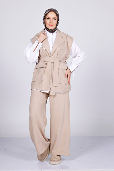 My City 6054 - Stylish Comfortable Thick Belted Vest Pants Women's Set