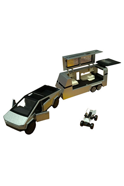 Vision XXI Tesla Cybertruck Car With ATV And Trailer, Metallic, 1:36, Opening Car And Trailer Doors, 27 cm, Gray