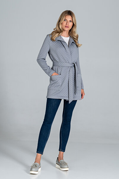 Figl Women's gray quilted summer coat with pockets M814 size S/M
