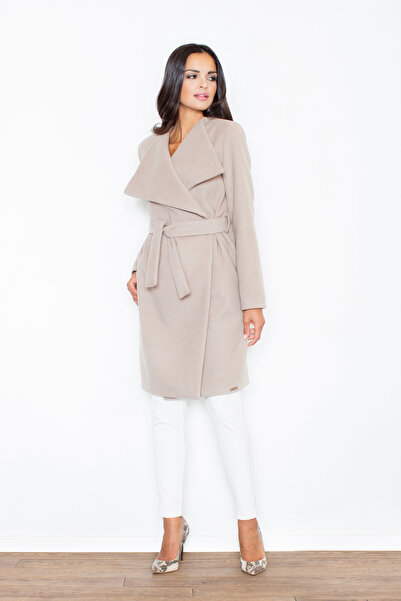 Figl Palton elegant de damă cu curea bej M408 mărimea XL