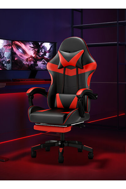Zeno Gaming Chair, Black&Red Leather, High Back Ergonomic Design, 360°Swivel+Height Adjust+Footrest