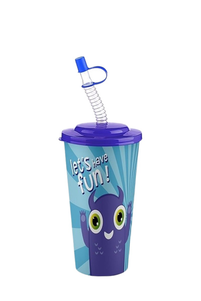 ELDİPA 2-Pack 650 ml Patterned Curved Straw Children's Cup Bpa-Free Lid Lockable Straw Drinking Cup