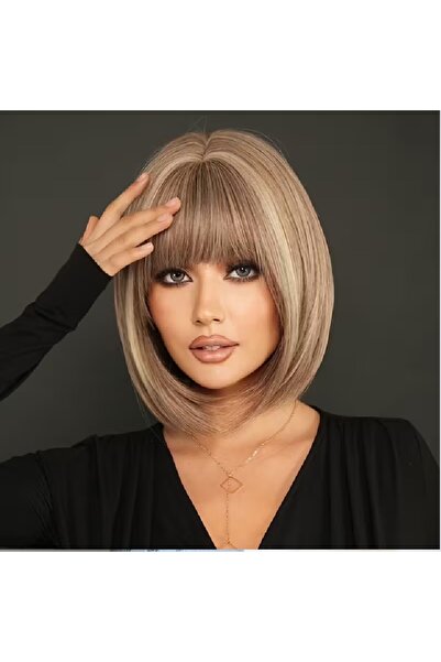 animis beauty Perucă bej cu șuvițe, fibră sintetică cu aspect, păr bob drept,...