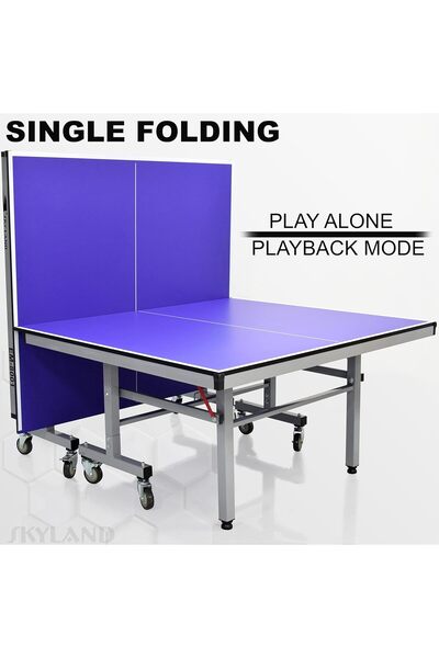 SKY LAND Indoor Folding Ping Pong Table EM-8001, Movable Table Tennis TT Table, Blue