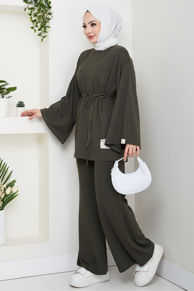 Bestenur Drawstring Arma Detail Double Suit 1664 - Khaki