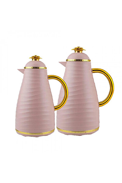 BASURRAH طقم ترامس باصرة للشاي والقهوة وردي قطعتين بحجم 1 - 1.5 لتر