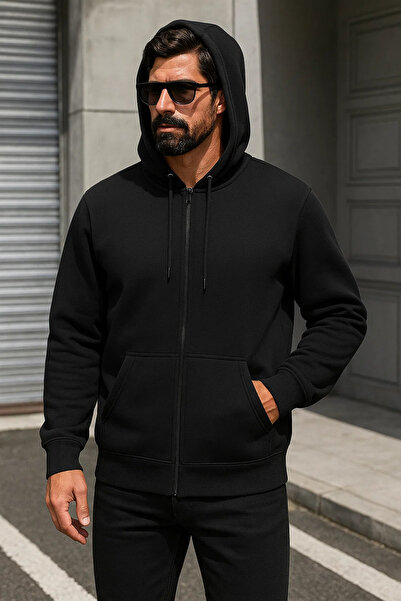 DAMGA JEANS Ανδρικό χειμερινό μαύρο φούτερ oversized