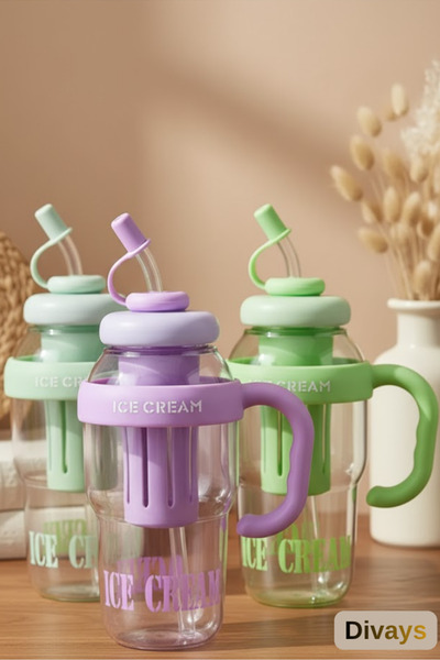 DİVAYS 1300 ml Ice Bottle Flask with Straw | Leak-Proof Large Size Luxury Water Bottle | Ideal for Detox