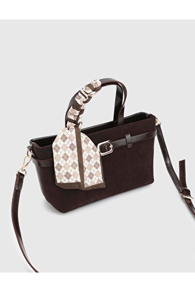 İLVİ Elye Genuine Suede Leather Brown Women's Handbag