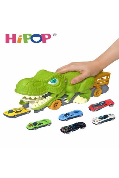 HIPOP Dinosaur Toy Car,Monster Truck Which Can Swallow Carts,With 6 Alloy Trolley,Novelty Toy