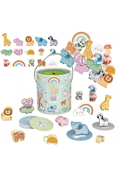 woopie Green Box – Joc senzorial de potrivire din lemn cu 15 figurine Montessori