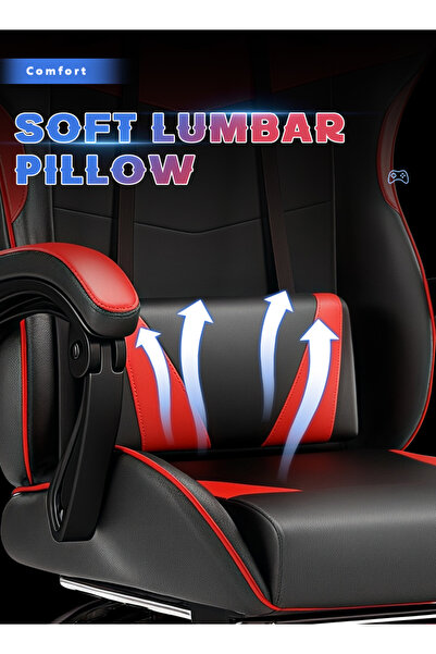 Zeno Gaming Chair, Black&Red Leather, High Back Ergonomic Design, 360°Swivel+Height Adjust+Footrest