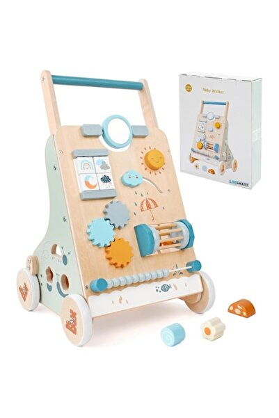 LikeSmart Ξύλινη στράτα μωρού 9 σε 1 με δραστηριότητες Montessori, 56×34×33 cm, καφέ