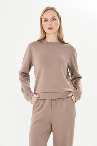 TRENDHİLL Women's Modal Fabric Comfortable Fit Tracksuit Set A.Brown 8510-A.K