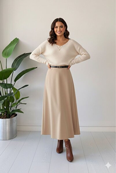 tülaybutik Women's Winter Nubuck Fabric Long Skirt 95 cm Length