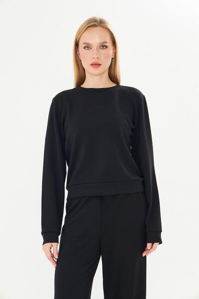 TRENDHİLL Women's Modal Fabric Comfortable Fit Tracksuit Set Black 8510-S