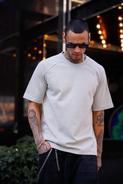 Pobudo 3-Pack Oversized Anthracite Beige Gray Color Crew Neck T-Shirt