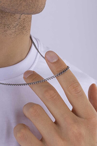 Gümüş Pazarım Oxidized Gourmet Model Men's Steel Chain